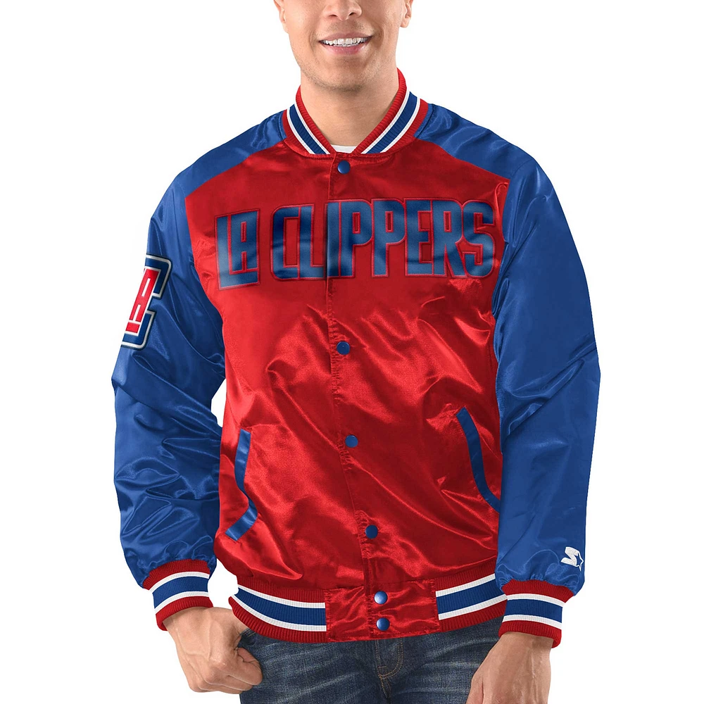 Veste universitaire à bouton-pression en satin pour hommes Starter Red/Royal LA Clippers Renegade