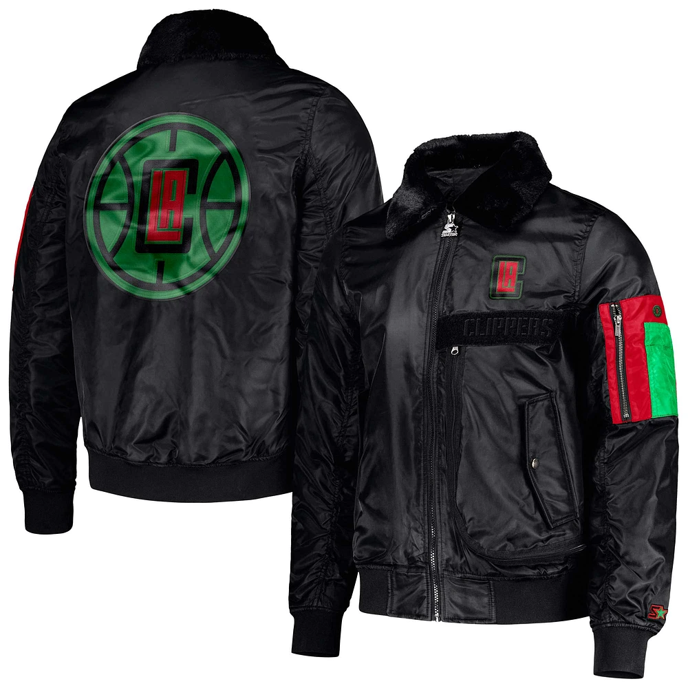 Veste Homme Starter x Ty Mopkins Black LA Clippers History Month Satin Full-Zip Jacket