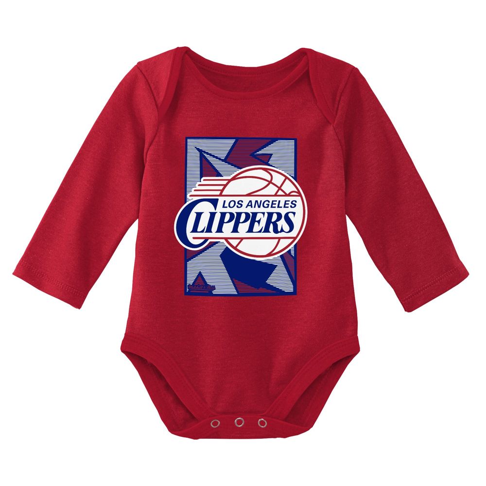 Newborn & Infant Mitchell Ness Royal/Red LA Clippers 3-Piece Hardwood Classics Bodysuits Cuffed Knit Hat Set