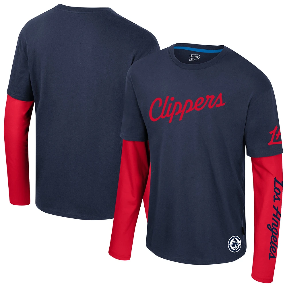 T-shirt unisexe Stadium Essentials bleu marine LA Clippers Spectator 2fer à manches longues