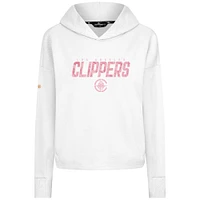 Women's Levelwear  White LA Clippers Mother's Day Sweet Floral Cropped Tri-Blend Pullover Hoodie