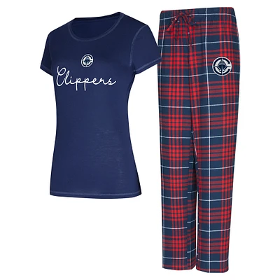 Ensemble de nuit pour femme Concepts Sport bleu marine/rouge LA Clippers Vector T-shirt et pantalon en flanelle