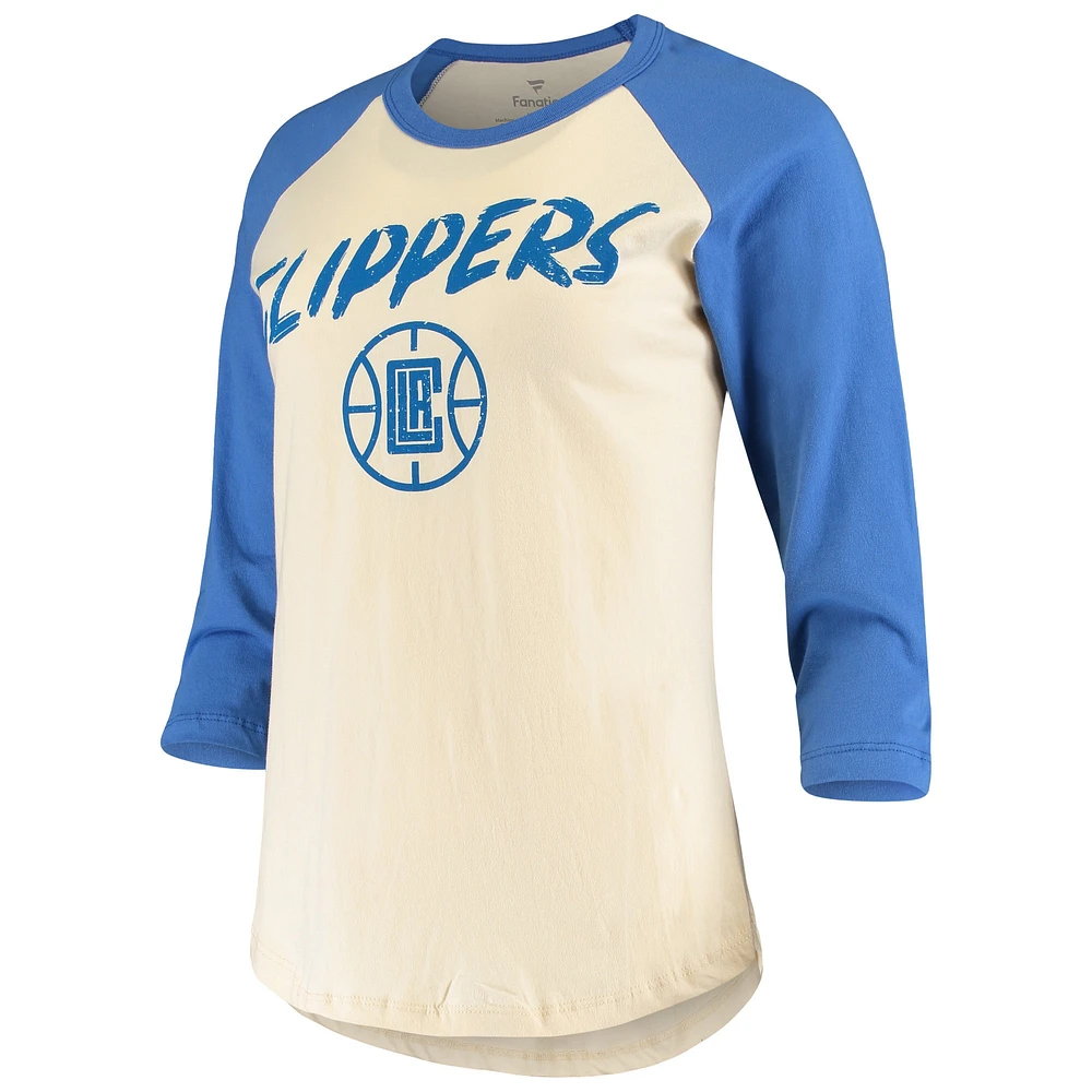 Women's Fanatics Kawhi Leonard Cream LA Clippers Raglan 3/4 Sleeve T-Shirt