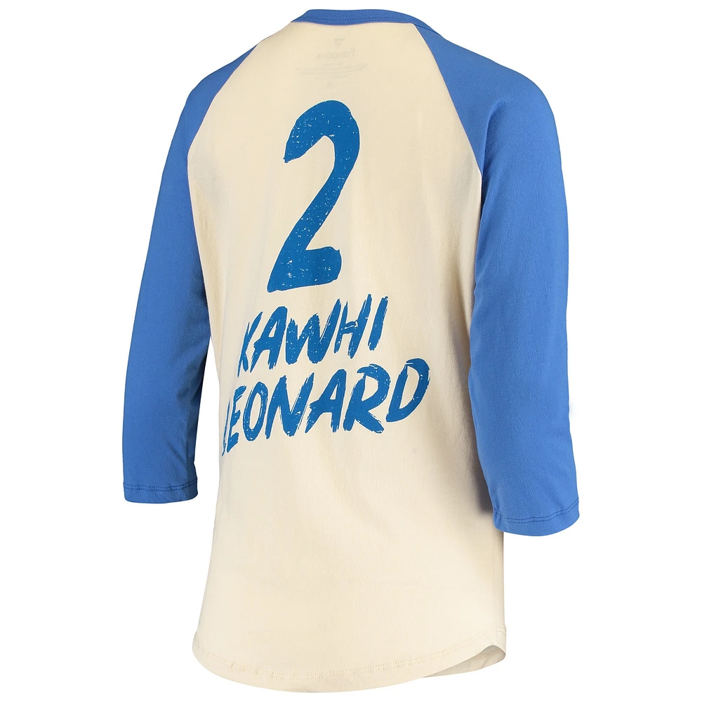 Women's Fanatics Kawhi Leonard Cream LA Clippers Raglan 3/4 Sleeve T-Shirt