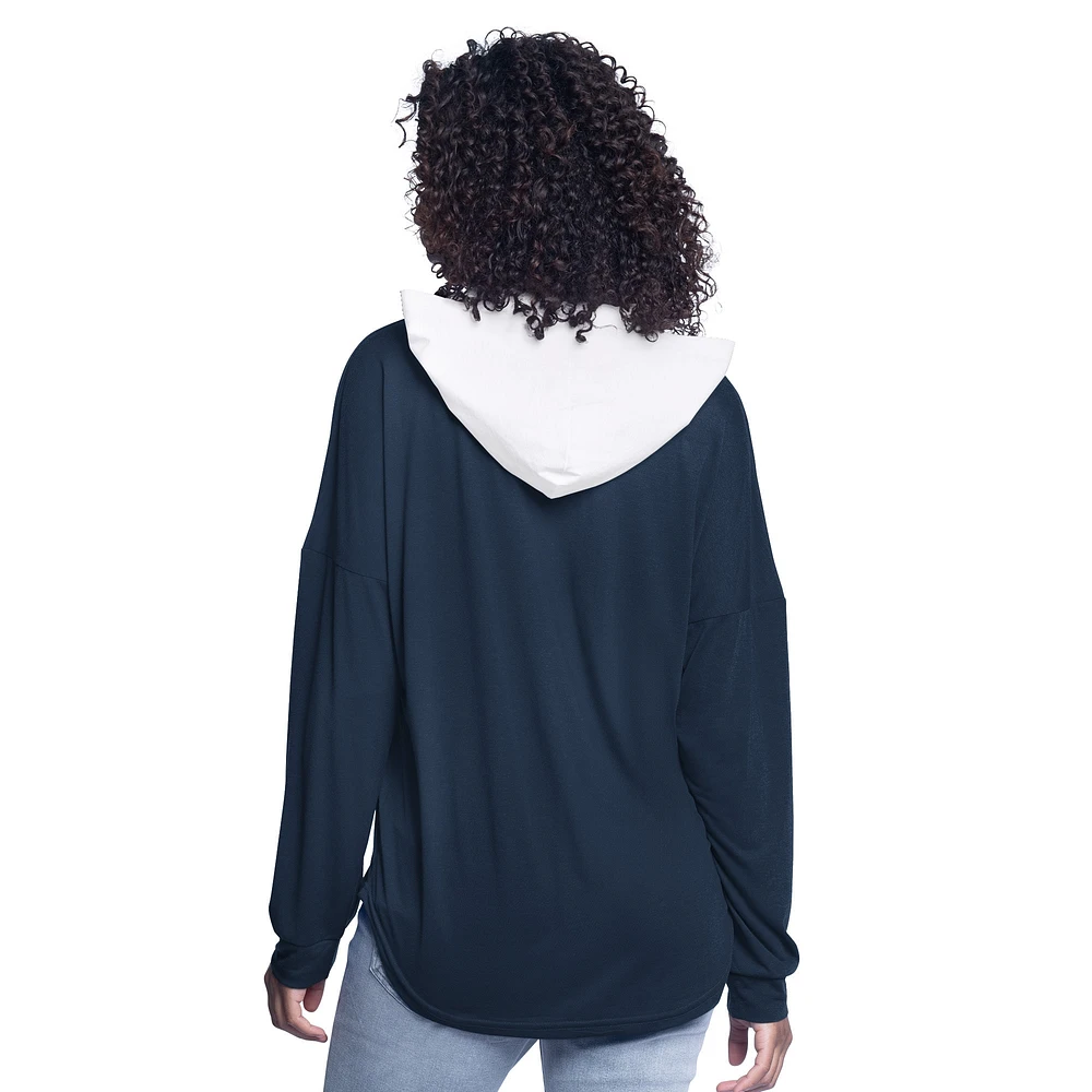 Women's G-III 4Her by Carl Banks Navy LA Clippers Bench Player Oversized Long Sleeve Hooded Top