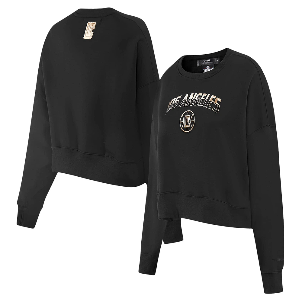 Women's Pro Standard  Black LA Clippers Glam Cropped Pullover Sweatshirt