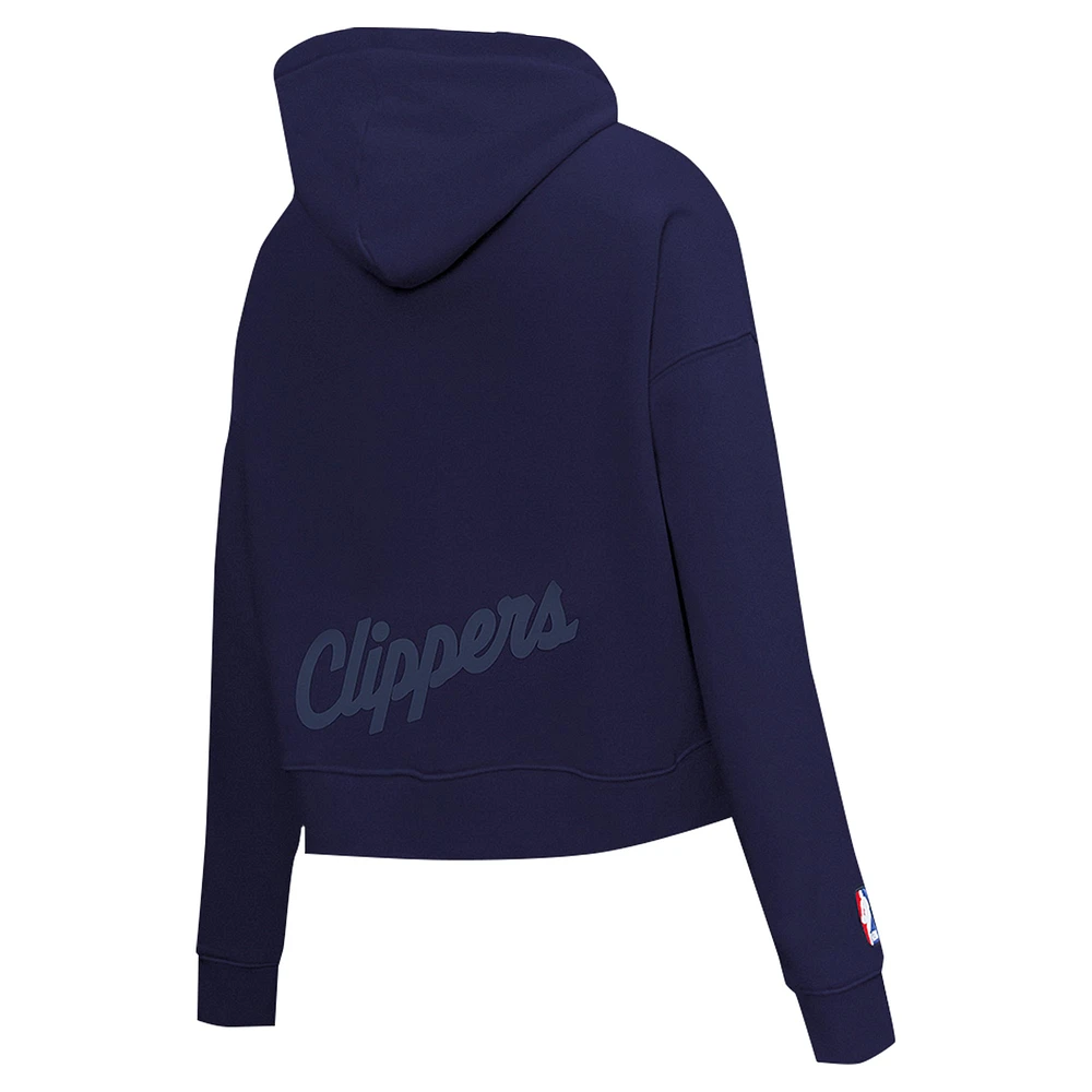 Women's Pro Standard Navy LA Clippers Jewels Cropped Pullover Hoodie