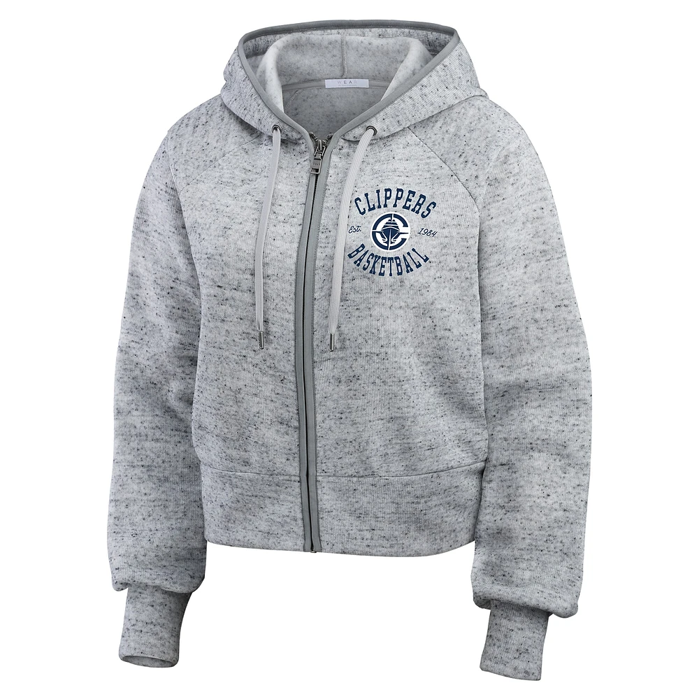 Women's WEAR by Erin Andrews Heather Gray LA Clippers Speckled Radiator Full-Zip Hoodie