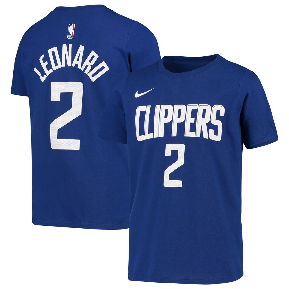 Youth Nike Kawhi Leonard Blue LA Clippers Icon Edition Name & Number Performance T-Shirt