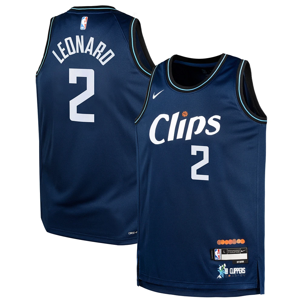 Maillot Nike Kawhi Leonard Navy LA Clippers Swingman Replica pour jeune - Édition City