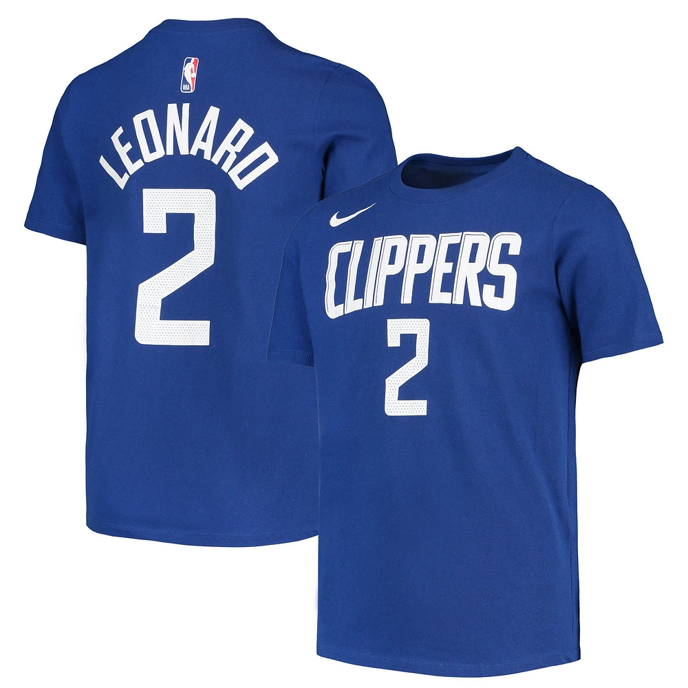 T-shirt de performance Nike Kawhi Leonard Royal LA Clippers avec nom et numéro pour enfant