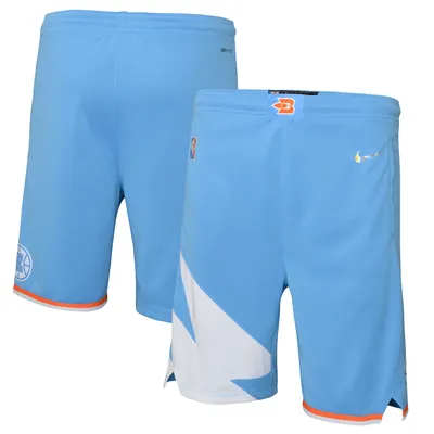 LA Clippers Nike Youth 2021/22 City Edition Courtside Swingman Shorts - Light Blue