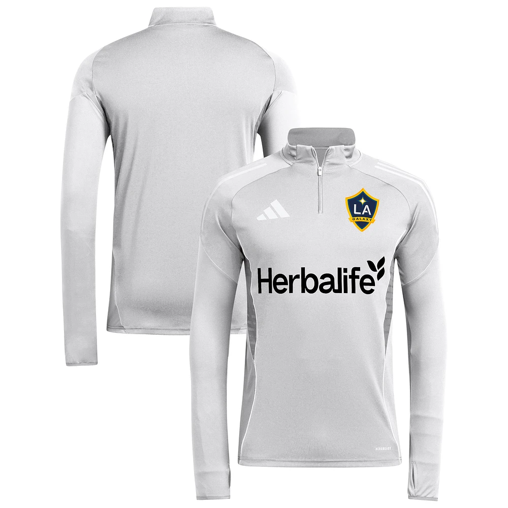 Men's adidas  Silver LA Galaxy 2025 AEROREADY Quarter-Zip Long Sleeve Training Top