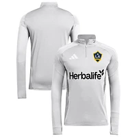 Men's adidas  Silver LA Galaxy 2025 Quarter-Zip Long Sleeve Training Top