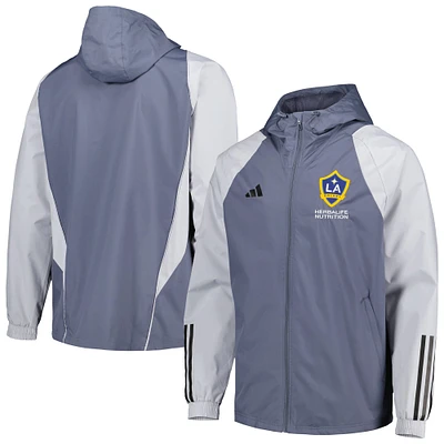 Men's adidas Charcoal LA Galaxy All-Weather Raglan Hoodie Full-Zip Jacket