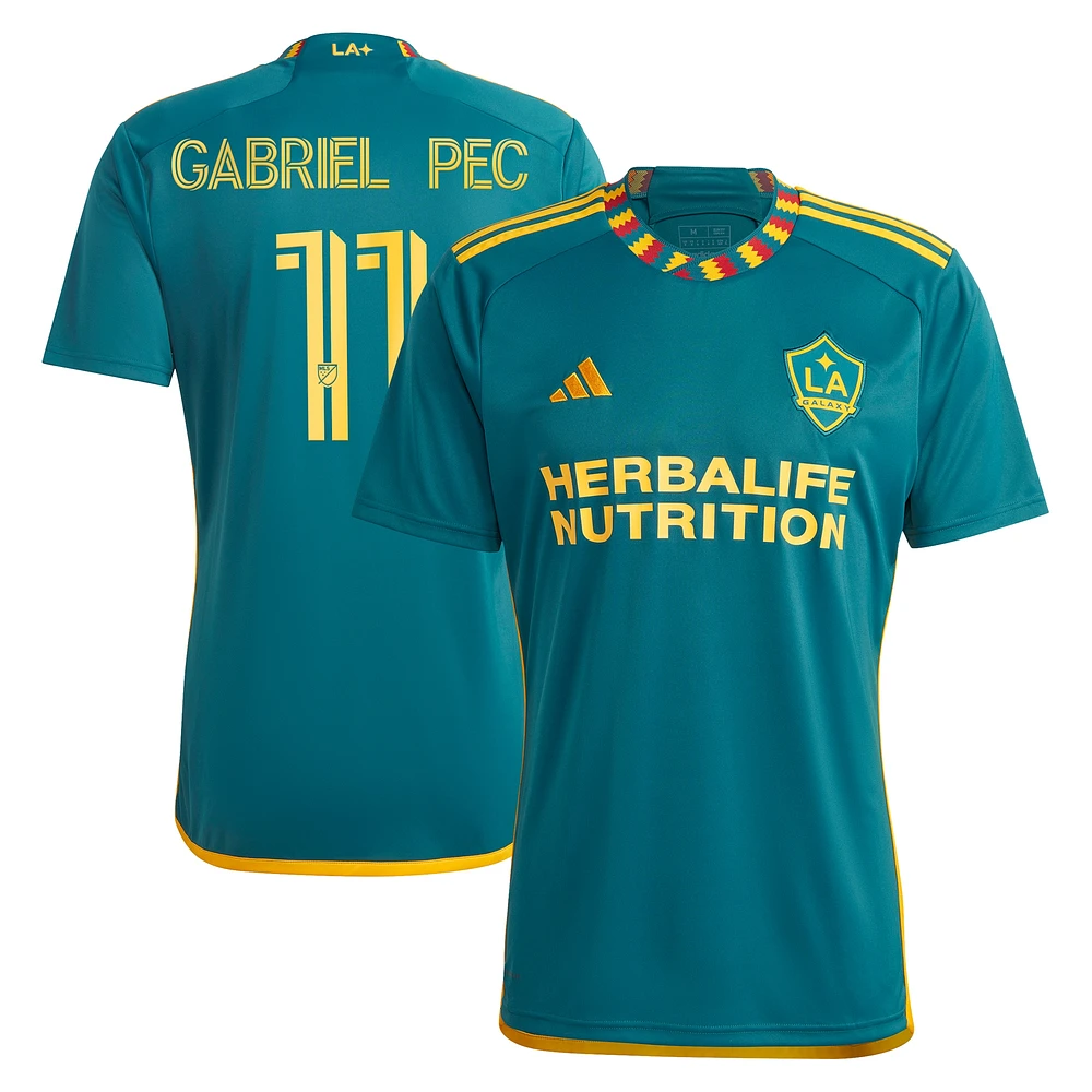 Men's adidas Gabriel Pec Green LA Galaxy 2024 Kit Replica Player Jersey