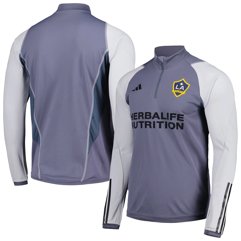 Men's adidas Gray LA Galaxy 2023 On-Field AEROREADY Quarter-Zip Training Top