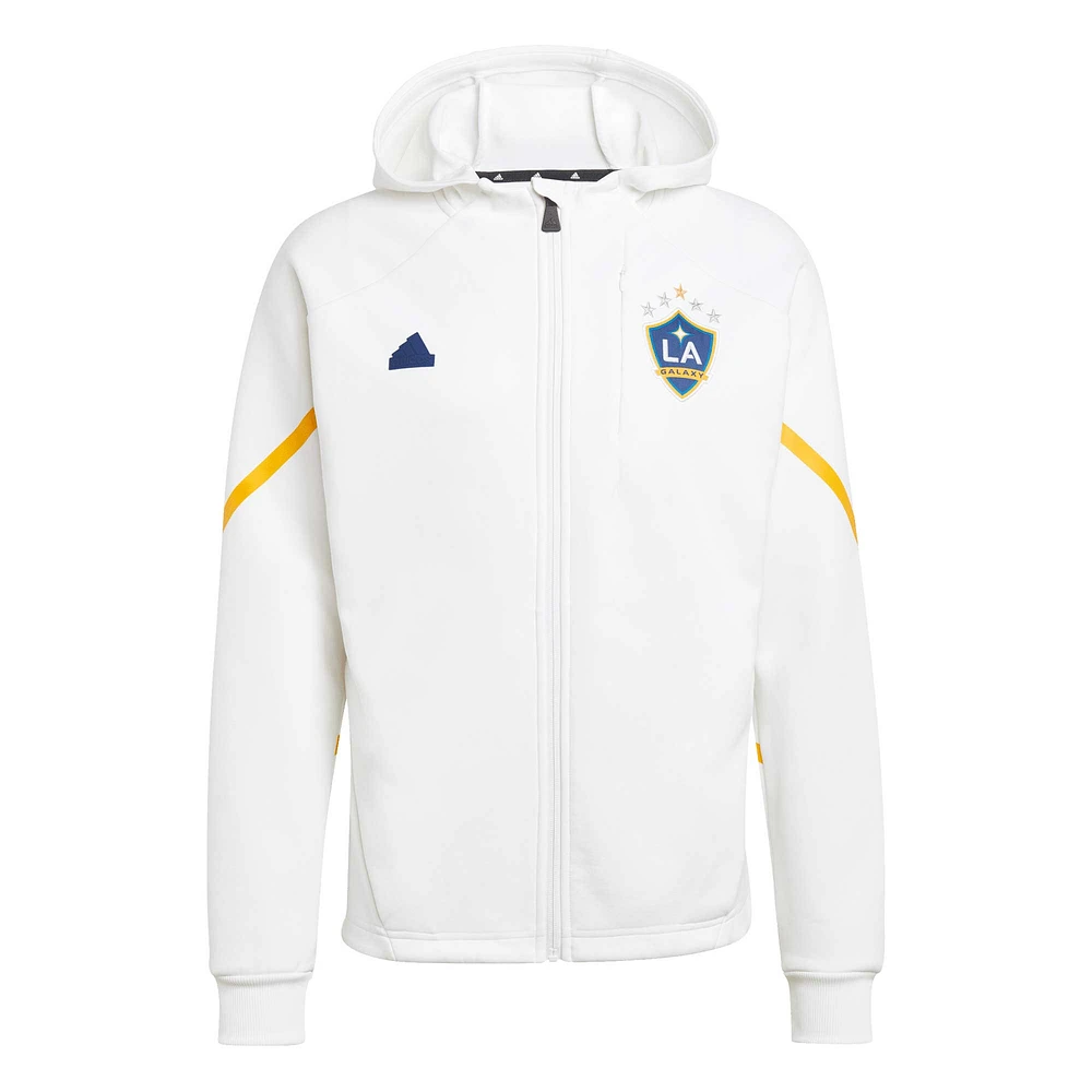 Veste adidas blanche LA Galaxy 2024 Anthem Travel à manches raglan et fermeture éclair pour homme