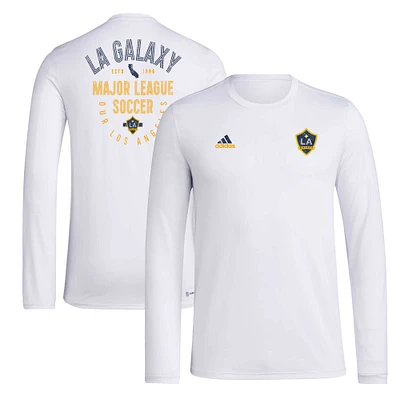 T-shirt adidas LA Galaxy Local Stoic à manches longues pour hommes, blanc