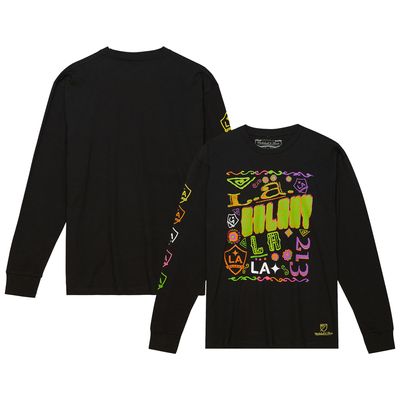 Men's Mitchell & Ness Black LA Galaxy Papel Picado Long Sleeve T-Shirt