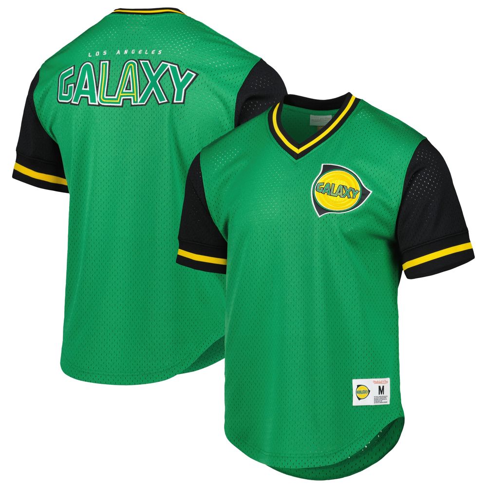 Men's Mitchell & Ness Green LA Galaxy Mesh V-Neck T-Shirt