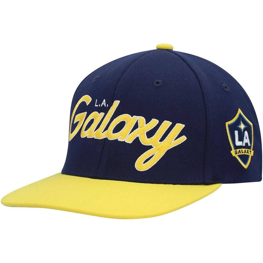 Men's Mitchell & Ness Navy LA Galaxy Team Script 2.0 Stretch Snapback Hat