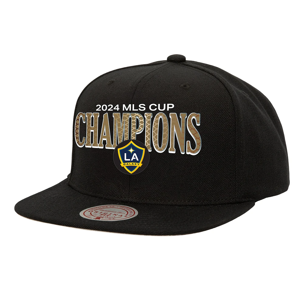 Casquette snapback unisexe Mitchell & Ness noire LA Galaxy Champions de la Coupe MLS 2024 pour vestiaire