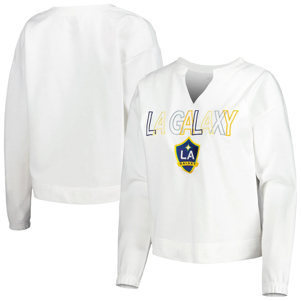 Concepts Sport - T-shirt à manches longues et col cranté LA Galaxy Sunray blanc pour femme