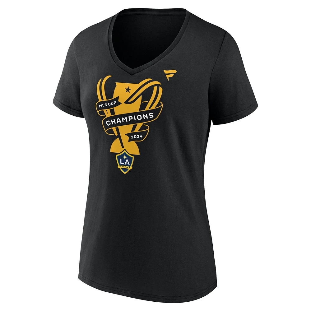 T-shirt à col en V noir pour femme LA Galaxy 2024 MLS Cup Champions Vestiaire Fanatics