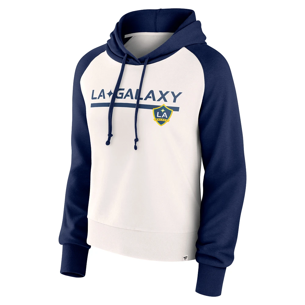 Women's Fanatics White LA Galaxy Free Kick Fleece Raglan Pullover Hoodie