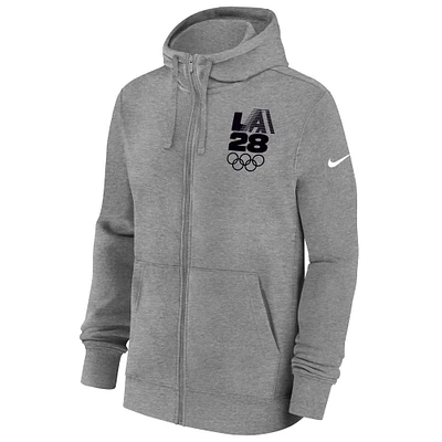 Sweat à capuche zippé en polaire Nike Heather Grey LA 2028 Summer Olympics Club pour homme