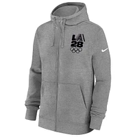 Sweat à capuche zippé en polaire Nike Heather Grey LA 2028 Summer Olympics Club pour homme