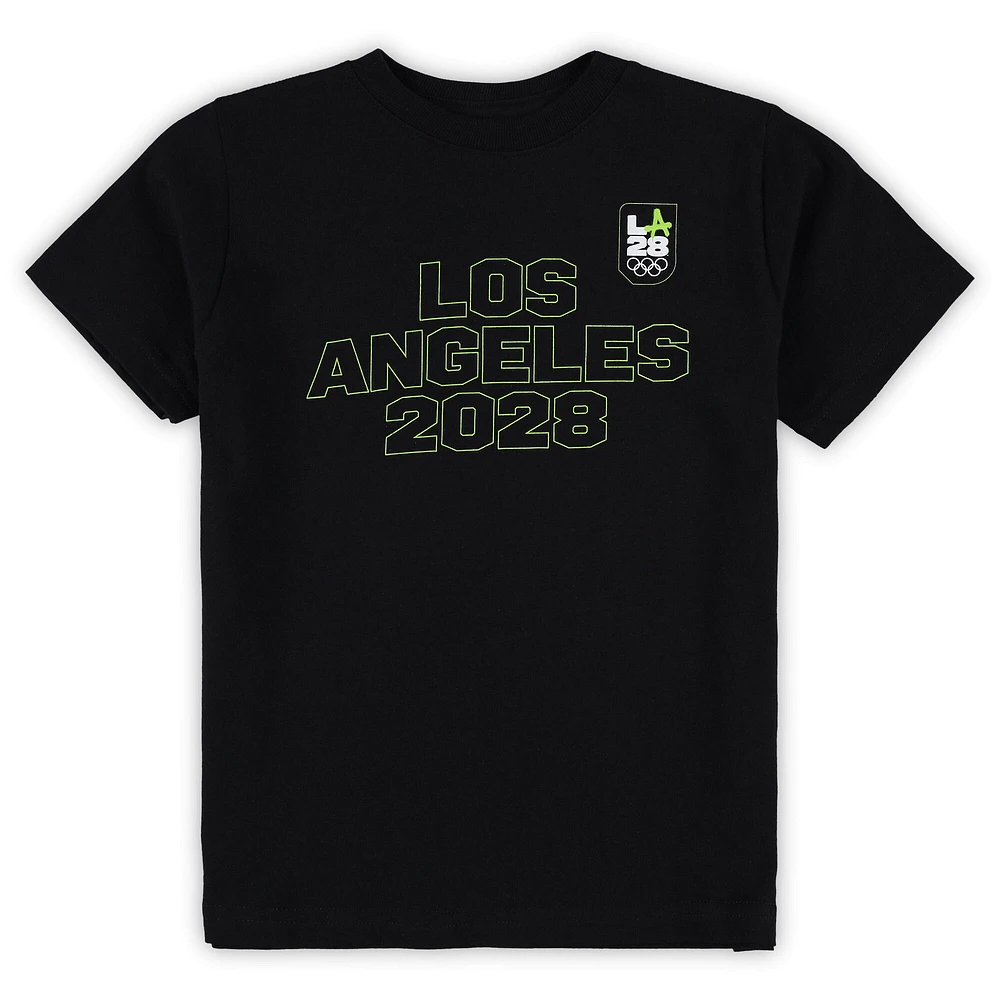 T-shirt préscolaire noir LA28 Summer Olympics Neon Outline