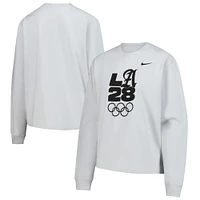 T-shirt Nike gris à manches longues LA28 pour femme, coupe carrée, motif Jeux olympiques d'été