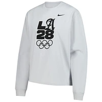 T-shirt Nike gris à manches longues LA28 pour femme, coupe carrée, motif Jeux olympiques d'été