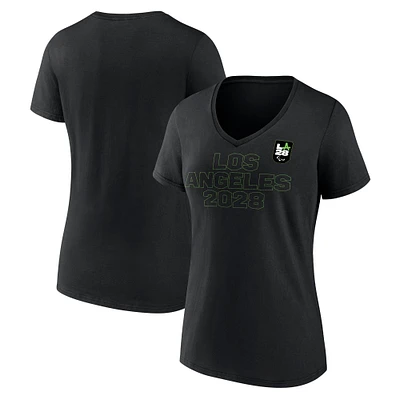 Women's Fanatics Black LA28 Paralympic Games Neon Outline V-Neck T-Shirt