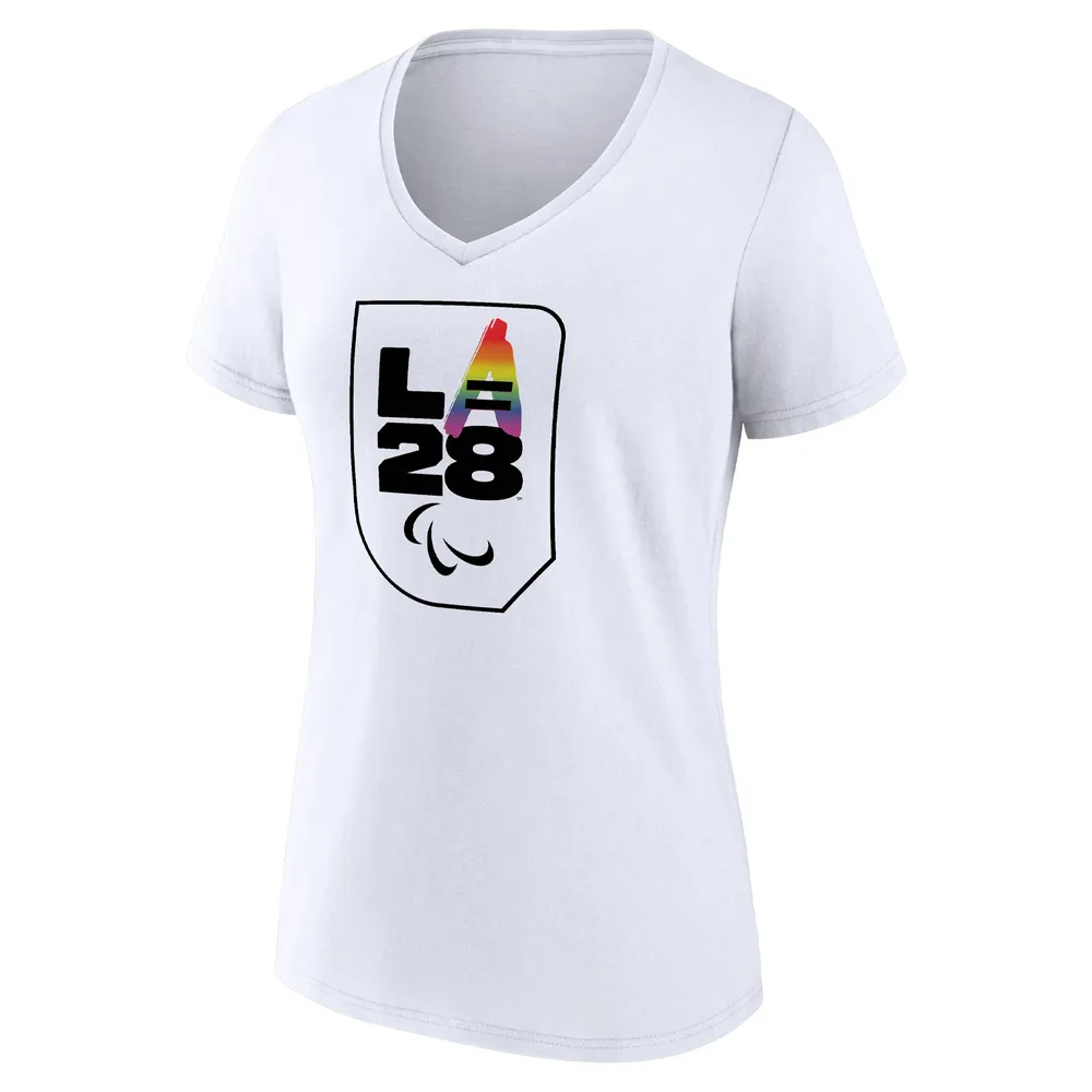 Women's White LA 2028 Summer Olympics Logo Pride V-Neck T-Shirt