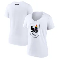 Women's White LA 2028 Summer Olympics Logo Pride V-Neck T-Shirt