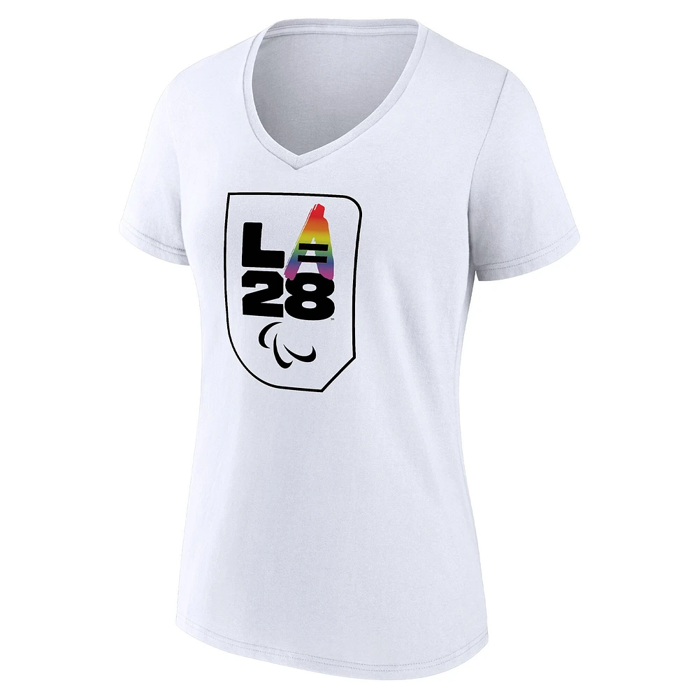 Women's White LA 2028 Summer Paralympics  Logo Pride V-Neck T-Shirt