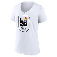Women's White LA 2028 Summer Paralympics  Logo Pride V-Neck T-Shirt