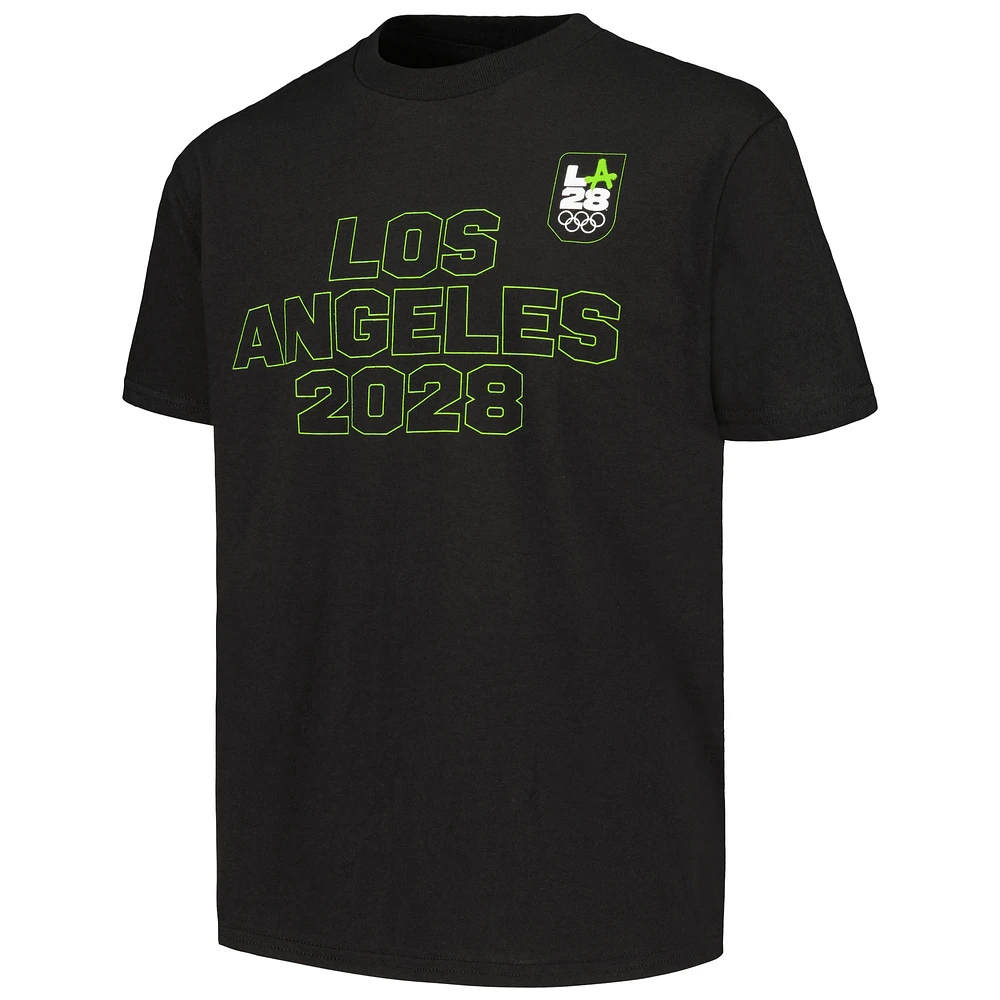 Youth Black LA28 Summer Olympics Neon Outline T-Shirt