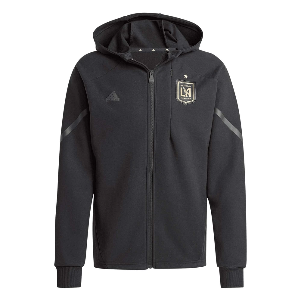 Veste adidas noire LAFC 2024 Anthem Travel à manches raglan et fermeture éclair pour homme