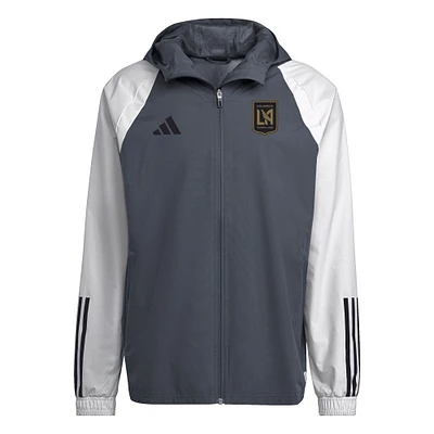 Veste adidas grise LAFC 2024 toutes saisons raglan entièrement zippée pour homme