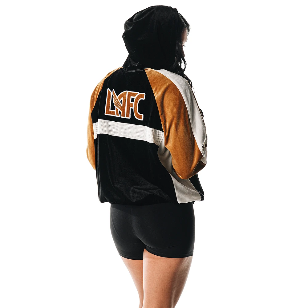 Women's The Wild Collective  Black LAFC Velour Raglan Full-Zip Hoodie Track Jacket
