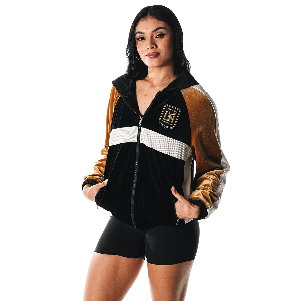Women's The Wild Collective  Black LAFC Velour Raglan Full-Zip Hoodie Track Jacket