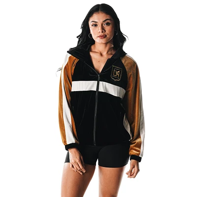 Women's The Wild Collective  Black LAFC Velour Raglan Full-Zip Hoodie Track Jacket