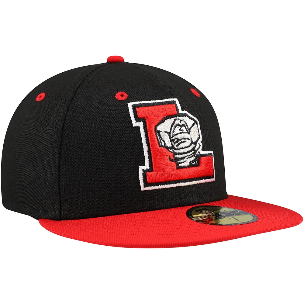 Casquette ajustée 59FIFTY Lansing Lugnuts Authentic Collection New Era pour hommes, noir/rouge