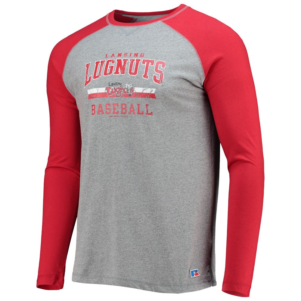 Men's Red/Heathered Gray Lansing Lugnuts Long Sleeve Baseball T-Shirt