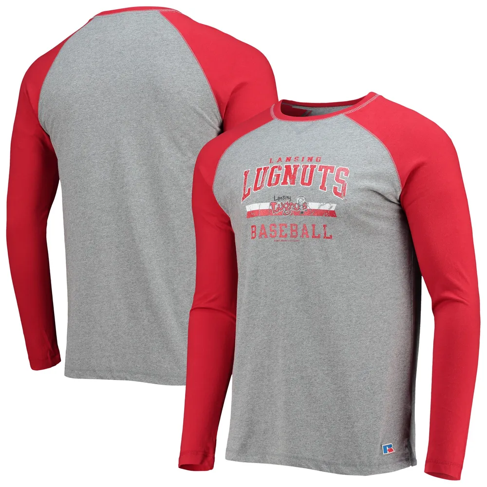 T-shirt de baseball à manches longues Lansing Lugnuts rouge/gris chiné pour homme