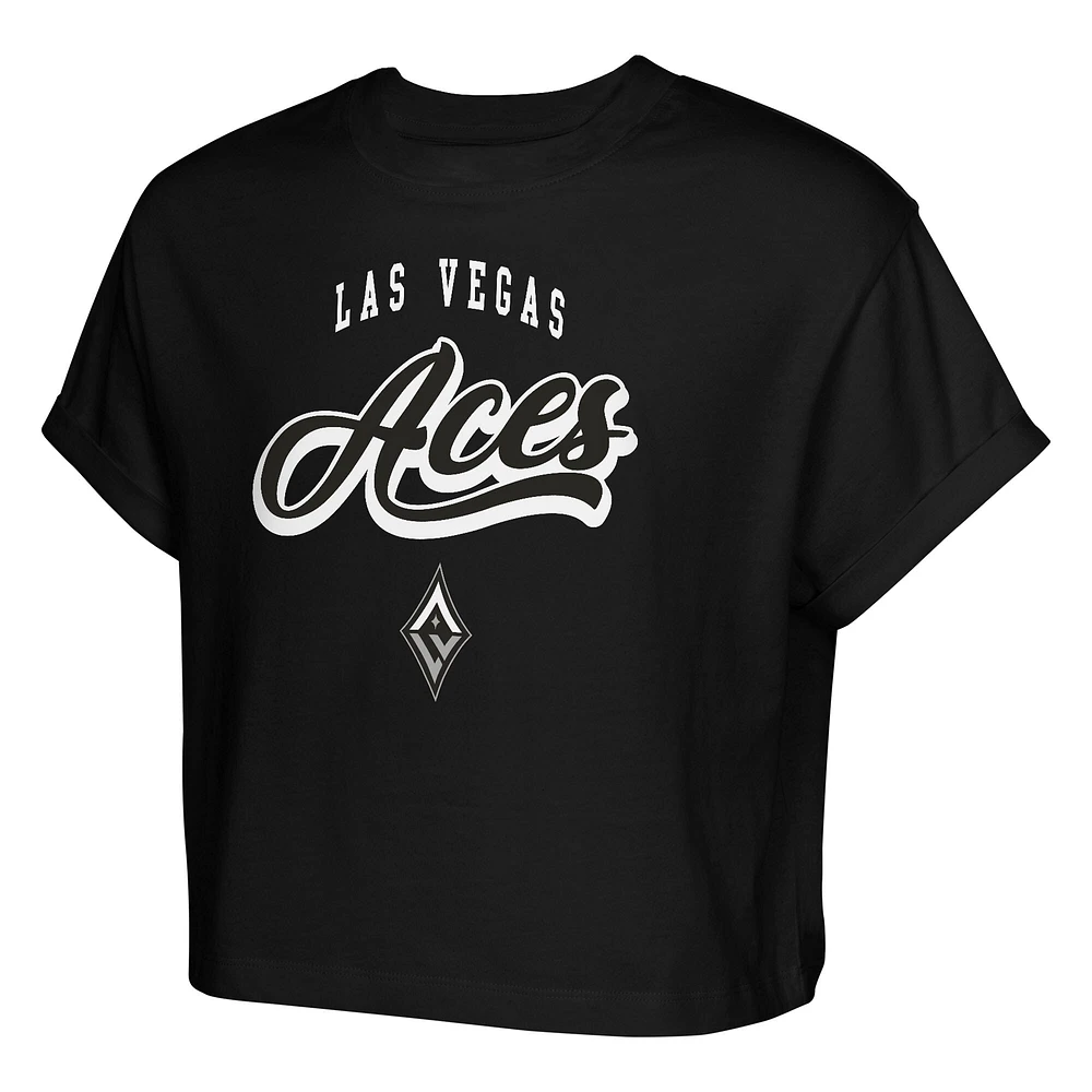 T-shirt court noir pour jeunes filles avec fanion des Aces de Las Vegas City
